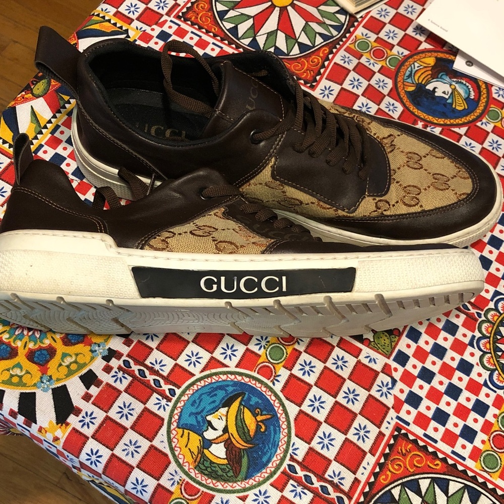 Gucci Brown & Beige GG Canvas Low-Top Sneakers